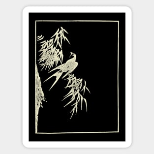 Retro Vintage, Swallow And Willow Tree, Japanese Aesthetic, White Magnet